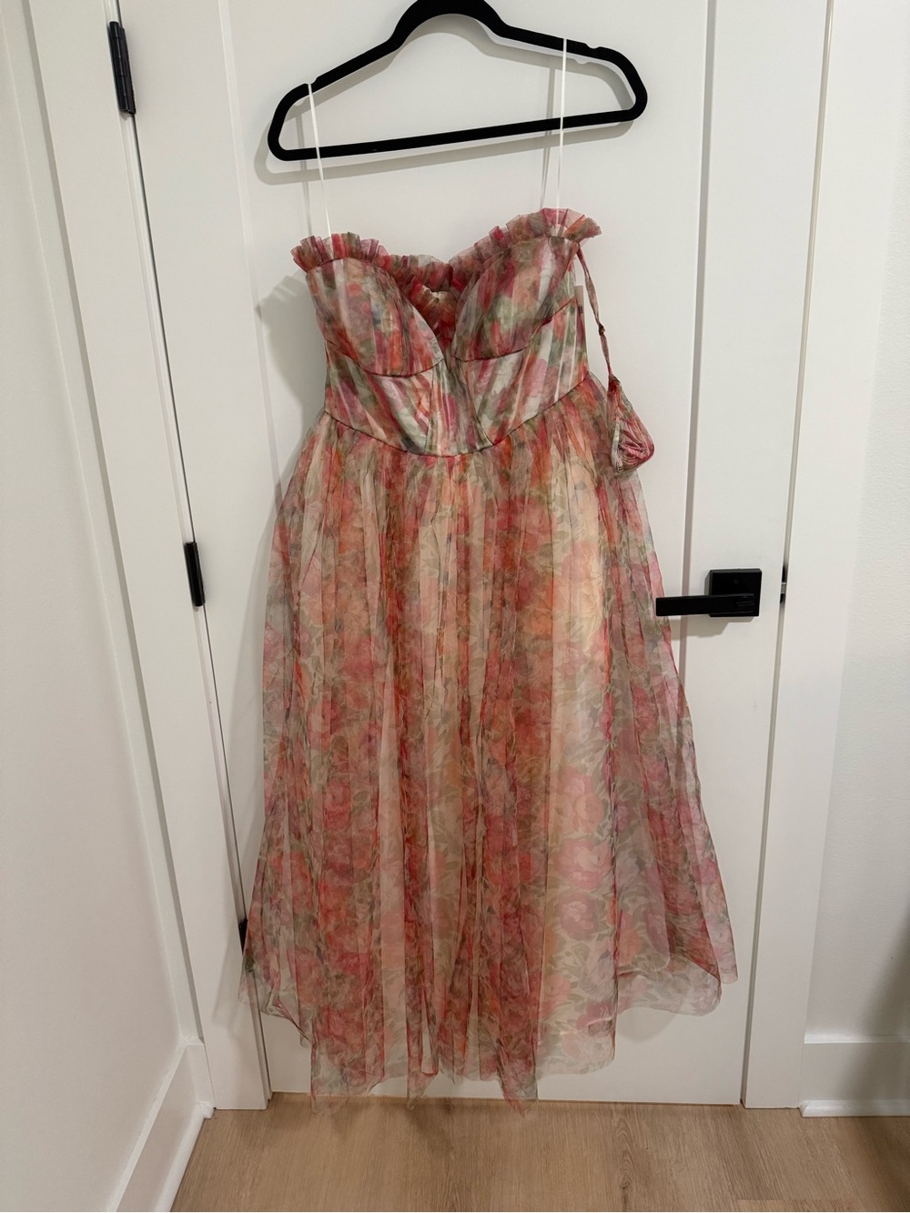 BHLDN Pink and Cream Floral Strapless Girls' Party Dress